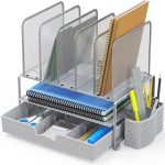 SimpleHouseware Mesh Desk Organizer with Sliding Drawer, Double Tray and 5 Upright Sections, Black - Image 5